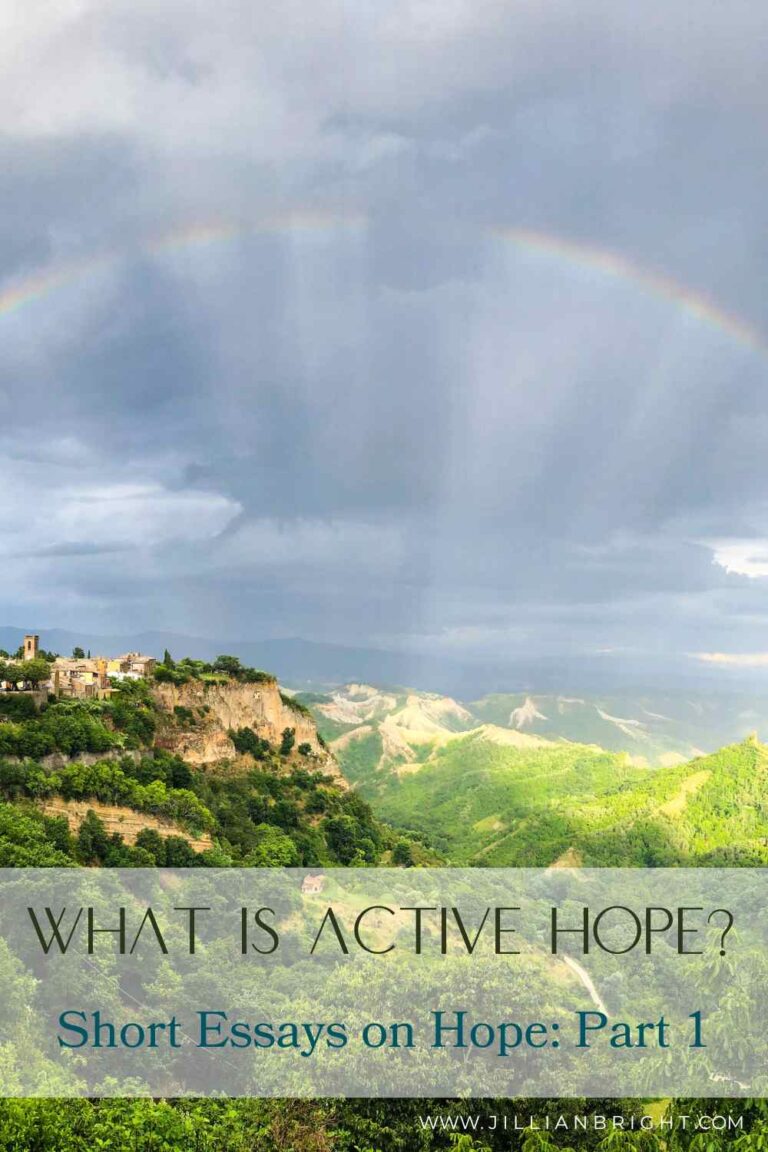 photo of a rainbow over italian village with text "what is active hope"